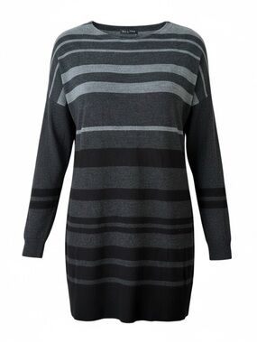 Eileen Fisher Merino Wool Tunic Sweater Medium Gray Striped Minimalist Classic